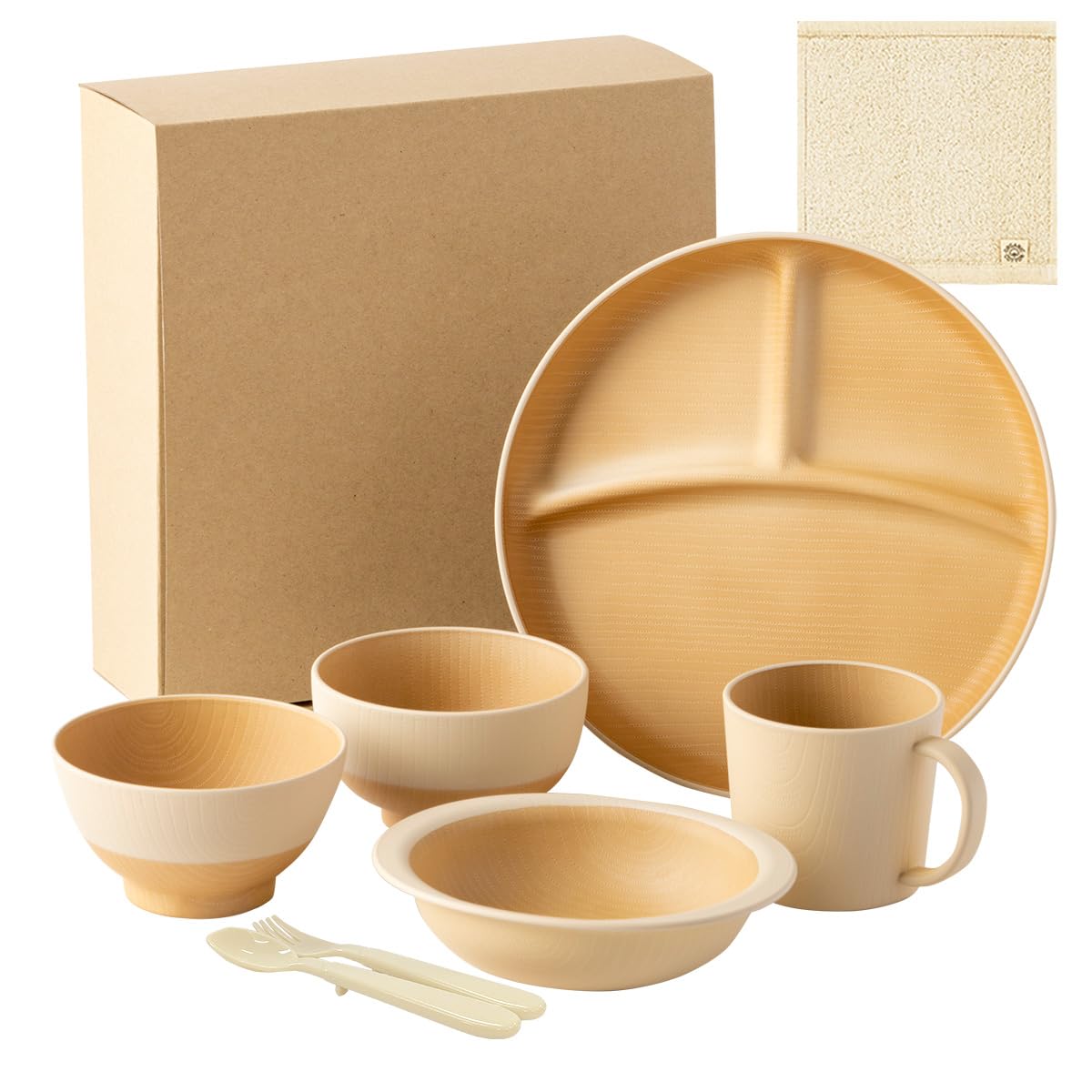 Amazon | カノー(Kano) やさしい彩り キッズ食器 7点セット [きなり色